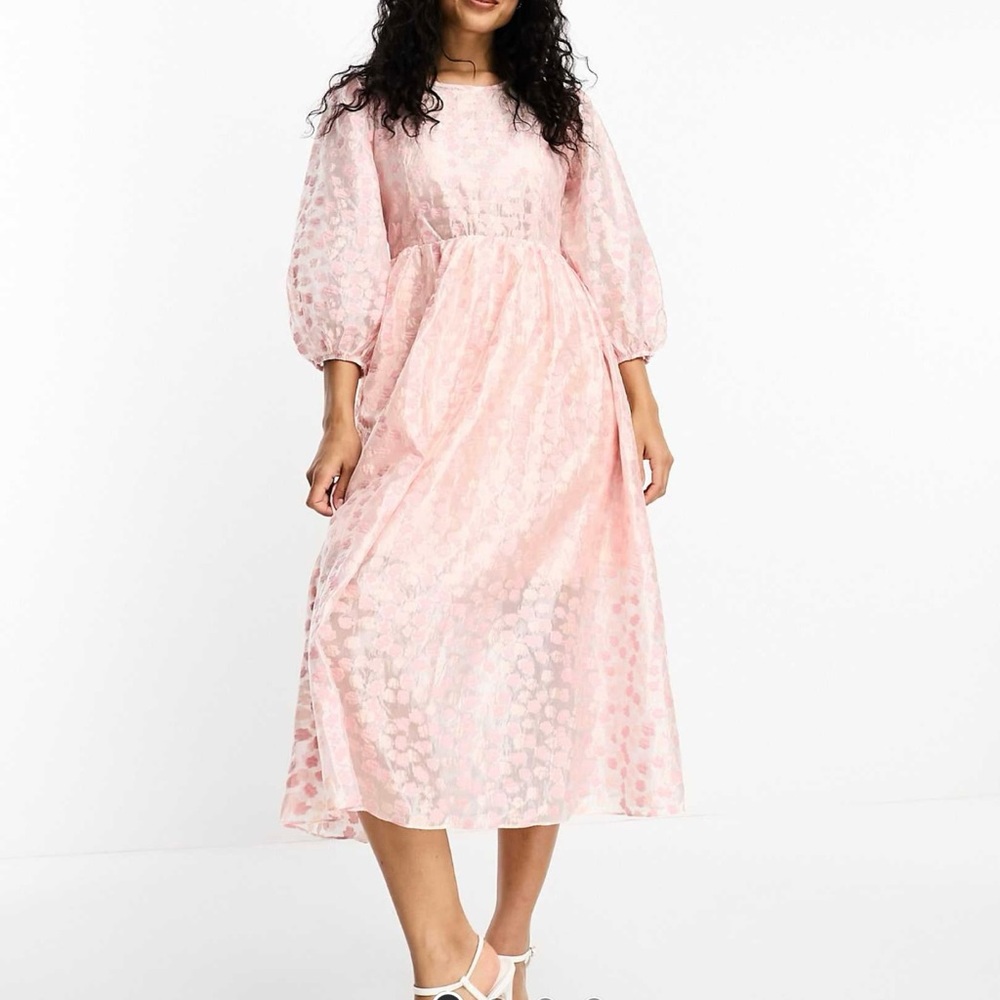 Elegant Pink Floral Women's Dress backless